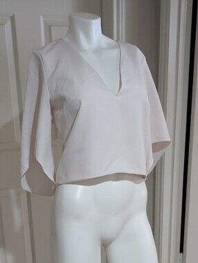 Mare Pale Pink Tailored V-Neck Flutter Sleeve Top Women's Small